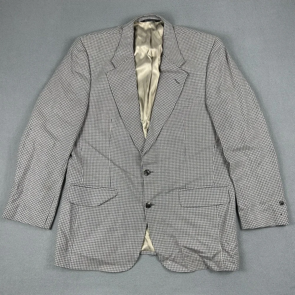 Vintage Burberrys Blazer‎ Mens 46 Navy Gray Houndstooth Sport Coat 2 Button 90s